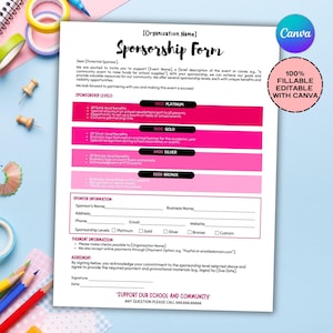 Editable Sponsorship Form Template, Sponsorship Form, Sponsorship Template, Sponsor Sheet, Printable Sponsorship Form, School PTO PTA