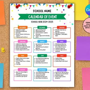 Calendar of Events, School events calendar flyer, PTA Monthly Calendar, PTO Calendar, school calendar, editable in Canva calendar flyer