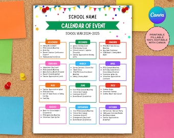 Calendario escolar editable: Eventos de la PTA/PTO (descarga digital de Canva)