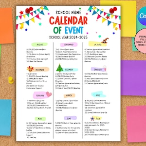 Calendar of Events, School events calendar flyer, PTA Monthly Calendar, PTO Calendar, school calendar, editable in Canva calendar flyer