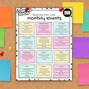 Calendar of Events, School events calendar flyer, PTA Monthly Calendar, PTO Calendar, school calendar, editable in Canva calendar flyer
