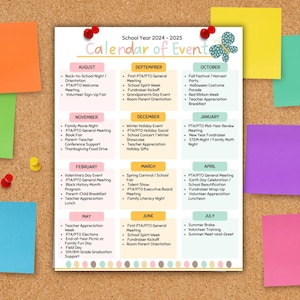 Calendar of Events, School events calendar flyer, PTA Monthly Calendar, PTO Calendar, school calendar, editable in Canva calendar flyer
