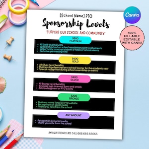 Bearbeitbares Patenschafts-Level Flyer Vorlage: Schule PTA/PTO (Digitaler Download)