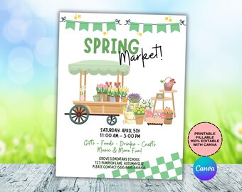 Spring Market Flyer, Editable Spring Market, Spring Fundraiser Template, Easter Festival, Summer Festival, PTA PTO Fundraiser, Canva