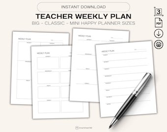 Happy Planner Classic Teacher Weekly Plan Printable Inserts, Teacher Weekly Undated, Teacher Happy Planner, Happy Planner Printable Inserts