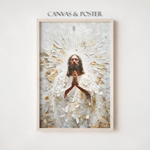 Toile de Jésus en prière, art mural chrétien, art de prière encadré, peintures chrétiennes sur toile, art biblique, impression chrétienne, peinture de Jésus F78.0