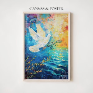 Dove and Olive Branch Wall Art Dove Painting Dove of Peace Art Modern Christian Canvas Christian Wall Art Framed Biblical Artwork F92.0