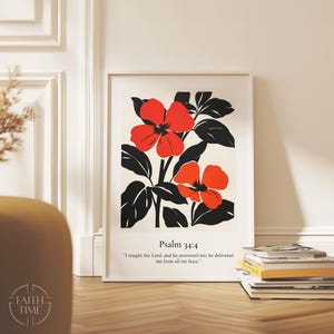 Psalm 34:4 Wall Art Digital Download Christian Scripture Print Inspirational Bible Verse  Abstract Flower Painting I Sought The Lord A172