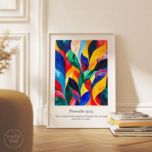 Proverbs 31:25 Christian Wall Art She is Clothed with Strength and Dignity Scripture Printable Christian Decor Digital Download A232