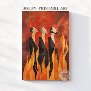 Feuriger Ofen Kunst Shadrach Meshach und Abednego Moderne christliche Wandkunst Bibelgeschichte Kunst christliche Malerei Abstrakt DIGITAL DOWNLOAD W61