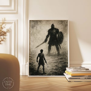 David and Goliath Painting Modern Biblical Art David vs Goliath Artwork Christian Wall Art Digital Download Christian Gift for Pastor W326