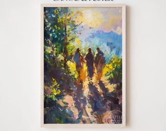 The Road to Emmaus Jesus With Diciples Christian Wall Art Resurrection Story Painting of Christ Scripture Art christian canvas prints W70.1