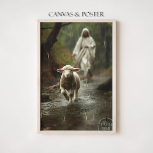 Jesus and a Sheep Jesus and the Lost Lamb Jesus The Good Shepherd Christian Canvas Wall Art For Living Room Jesus Canvas Wall Art F122.0