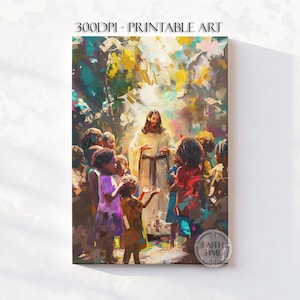 Jesus Teaching Children Christian Wall Art Jesus with Child Bible Art Modern Christian Artwork Jesus Teach Biblical DIGITAL DOWNLOAD W43.2