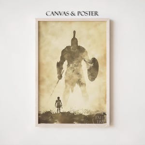 David and Goliath Painting Canvas Christian Wall Art Modern Biblical Wall Art David Goliath Art Minimalist Christian Biblical Poster  F28.1