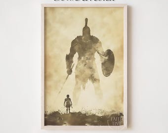 David and Goliath Painting Canvas Christian Wall Art Modern Biblical Wall Art David Goliath Art Minimalist Christian Biblical Poster  F28.1