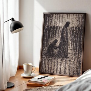 Woman Touches Jesus Painting Biblical Story Wall Art Christian Modern Art Bible Painting Minimalist Christian Artwork Gift for Pastor W335