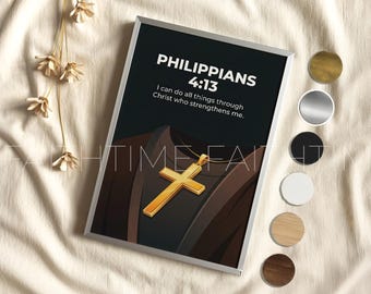 Philipper 4 13 Poster Moderne Grafik Christ Vers Wand Kunst Glaube Schrift Druck Holzrahmen Geschenk P205