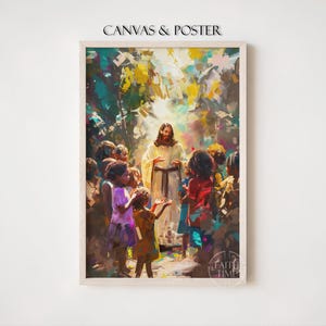 Jesus with Children Painting Christian Wall Art poster Religious Art Let the Little Children Come To Me Artwork Of Jesus Teaches Art F43.2