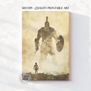 David and Goliath Art Simple Christian Art Modern Biblical Wall Art David Goliath Painting Minimalist Christian Art DIGITAL DOWNLOAD W28.1