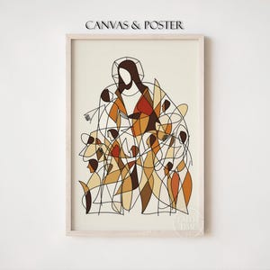 Jesus und Kinder Abstrakte Wand Kunst Zeitgenössische Christliche Leinwand Kunst Gemälde von Christus Moderne Christliche Kunstwerk Jesus mit Kind F43.0
