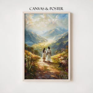 Walk with Me I Will Walk with Jesus Walking Religious Gift for Christian Woman Jesus Poster Canvas Christian Wall Art Framed F79.1