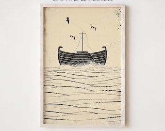 Affiche oeuvre d'art de l'arche de Noé encadrée art mural chrétien peinture arche de Noé art chrétien minimaliste oeuvre d'art de l'ancien testament art biblique F27.0