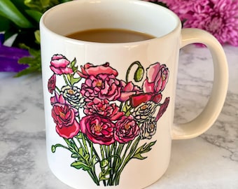 Floral Coffee Mug, Ceramic Coffee Mug 11oz, Floral Mug, Flower Mug, Poppy Mug