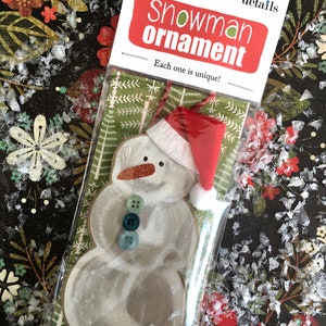 Handmade Snowman Ornament Handmade Snowman Christmas Ornament Snowman with Santa Hat Ornament image 10