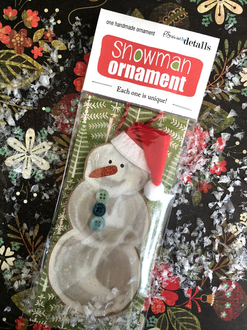 Handmade Snowman Ornament Handmade Snowman Christmas Ornament Snowman with Santa Hat Ornament image 10