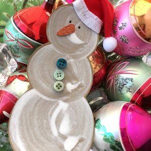 Handmade Snowman Ornament Handmade Snowman Christmas Ornament Snowman with Santa Hat Ornament image 4