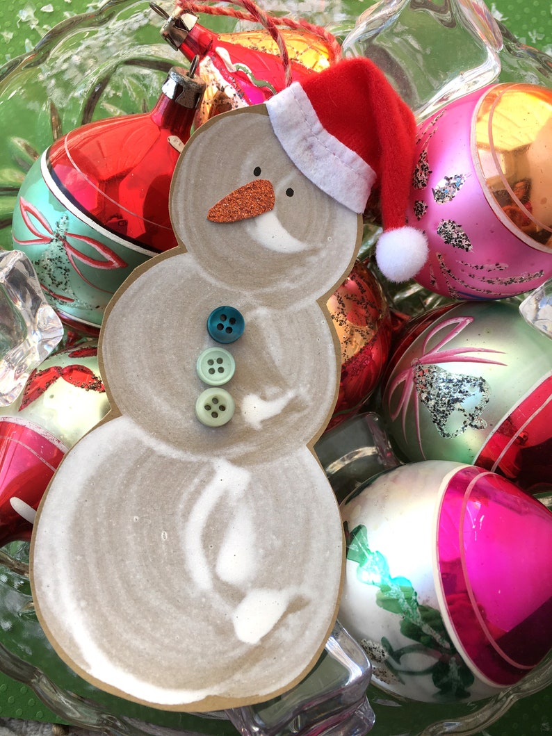 Handmade Snowman Ornament Handmade Snowman Christmas Ornament Snowman with Santa Hat Ornament image 4