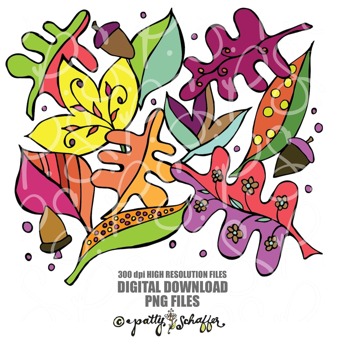 Hand Drawn Fall Leaves PNG Bundle | Colorful Autumn Clipart Set ...