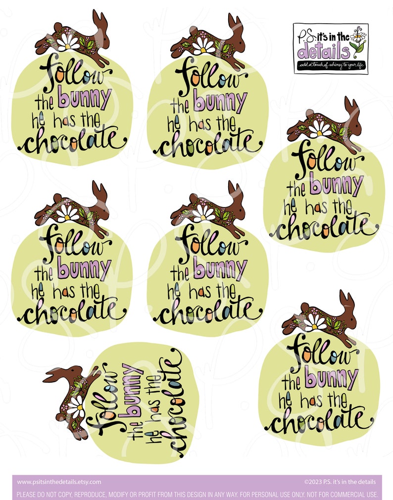 Printable Easter Bunny Stickers Instant Download Easter Stickers Follow the Bunny Easter Stickers image 6