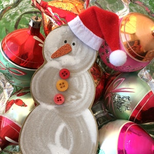 Handmade Snowman Ornament Handmade Snowman Christmas Ornament Snowman with Santa Hat Ornament image 9