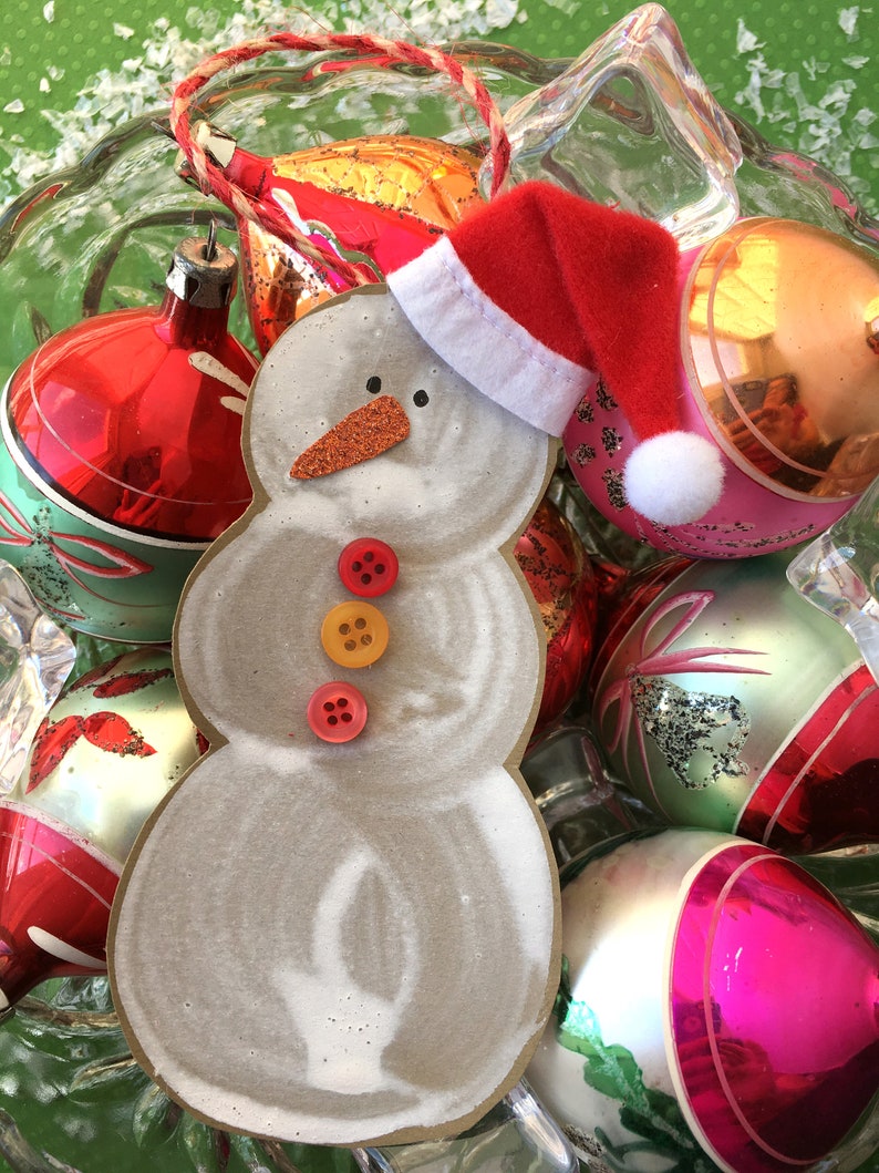 Handmade Snowman Ornament Handmade Snowman Christmas Ornament Snowman with Santa Hat Ornament image 9