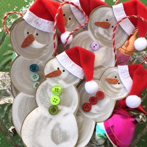 Handmade Snowman Ornament Handmade Snowman Christmas Ornament Snowman with Santa Hat Ornament image 3