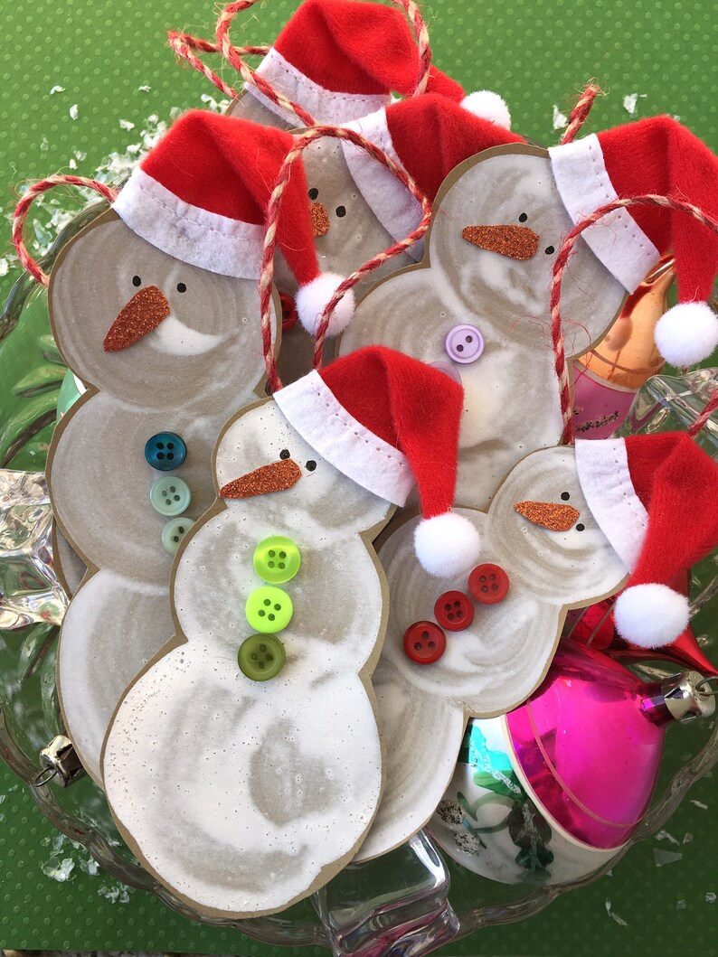 Handmade Snowman Ornament Handmade Snowman Christmas Ornament Snowman with Santa Hat Ornament image 3