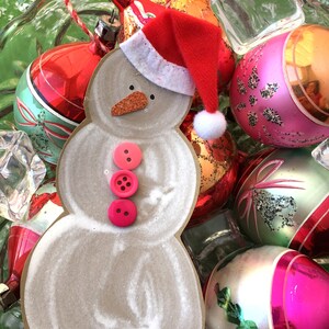 Handmade Snowman Ornament Handmade Snowman Christmas Ornament Snowman with Santa Hat Ornament image 6