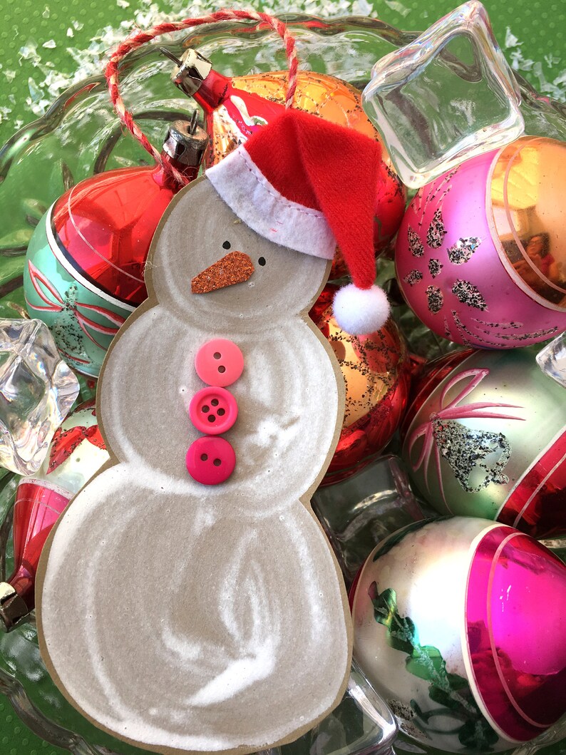 Handmade Snowman Ornament Handmade Snowman Christmas Ornament Snowman with Santa Hat Ornament image 6