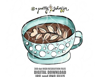 Coffee Cup Illustration, Coffee Lover PNG JPG (Digital Download)