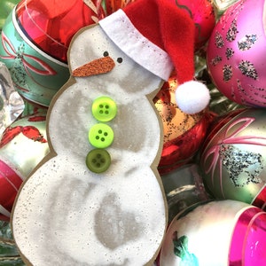 Handmade Snowman Ornament Handmade Snowman Christmas Ornament Snowman with Santa Hat Ornament image 5