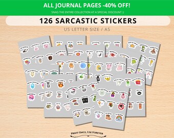 Paquete de stickers sarcásticos PNG, 126 stickers divertidos y con palabrotas para adultos, descarga digital para agenda Goodnotes en iPad, paquete imprimible de humor para la oficina