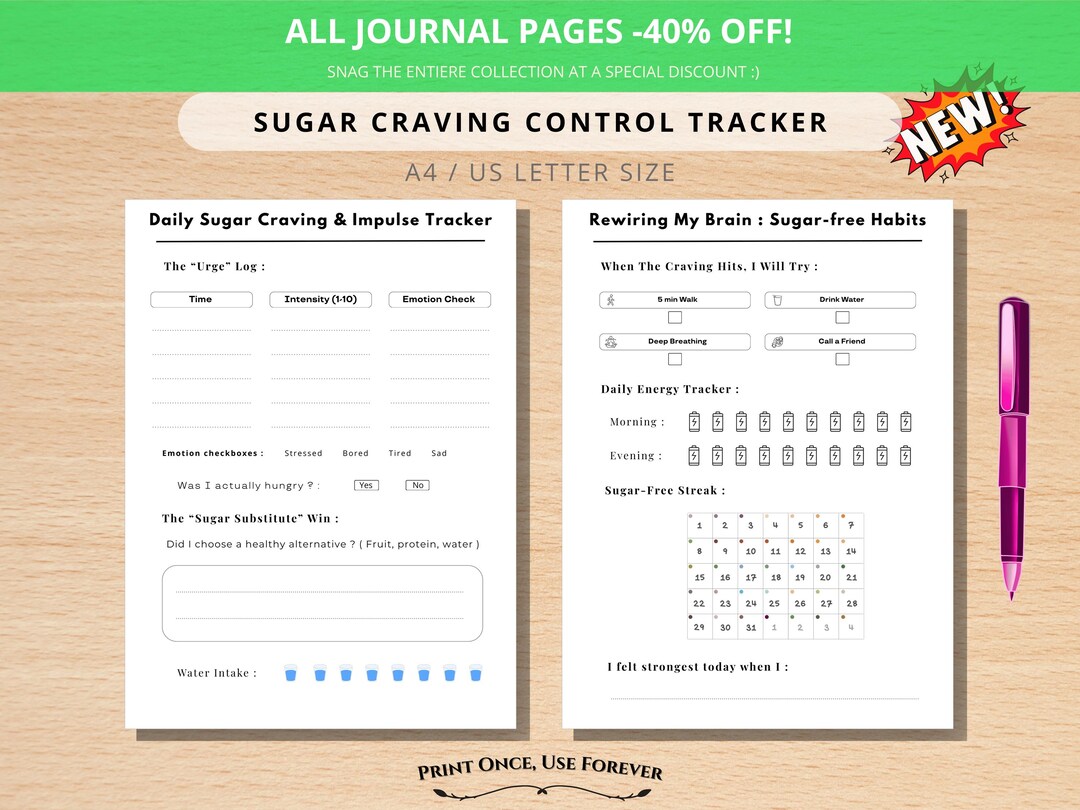 Sugar Craving Tracker Printable, Emotional Eating Log, Sugar Detox ...