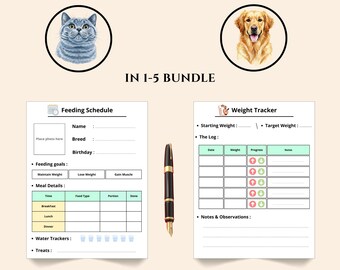 Planificador de cuidado de mascotas imprimible, registro diario de cuidados para perros y gatos, registro de alimentación, salud de mascotas, organizador de rutinas (PDF)