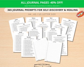 365 ejercicios de escritura imprimibles, diario de autodescubrimiento y trabajo con la sombra, cuaderno de sanación guiada, PDF sobre amor propio y salud mental