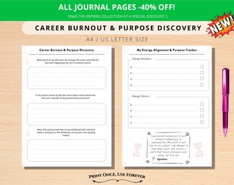 Diario de trabajo para superar el agotamiento profesional estético (imprimible), cuaderno de trabajo para descubrir el propósito, planificador de equilibrio entre la vida laboral y personal, PDF para la recuperación del agotamiento corporativo