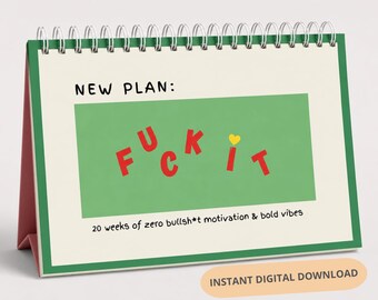 Calendrier de bureau imprimable de 20 semaines avec affirmations irrévérencieuses, accessoires de décoration de bureau amusants pour adultes, téléchargement numérique « Positive F*cking Vibes »