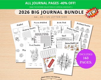 Paquete completo de agenda 2026 - Páginas imprimibles para agenda - Páginas de planificador digital - Tamaños A5 y A4 - Agenda 2026 - Descarga digital - 143 páginas