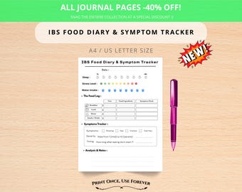Diario de alimentación y seguimiento de síntomas para el SII (imprimible), diario de salud intestinal, registro de alimentos bajos en FODMAP, salud digestiva, seguimiento de la EII
